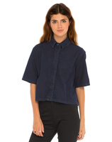 Motel Leigh Cropped Box Shirt in Denim Shirting Indigo