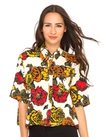 Motel Leigh Cropped Box Shirt in Museum Floral Ochre