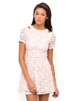 Motel Lenni Cut Out Skater Dress in Soft Pink Lace