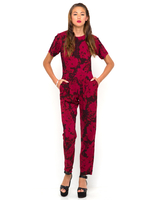 Motel Lilah Full Length Jumpsuit in Tonal Floral Maroon