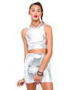 Motel Lippy Crop Top in Shiny Spandex Silver