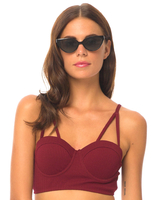 Motel Loe Stappy Bikini Top in Maroon Textured