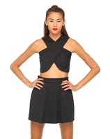 Motel Macau Wrap Crop Top in Black