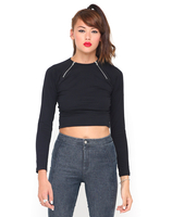 Motel Macy Long Sleeve Zip Detail Crop Top in Black