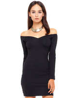 Motel Mademoiselle Long Sleeve Off Shoulder Dress in Black