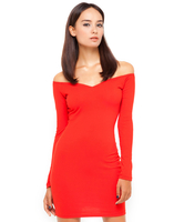 Motel Mademoiselle Long Sleeve Off Shoulder Dress in Red