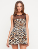 Motel Mandy Mesh Back Skater Dress in Natural Leopard Print