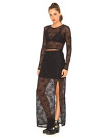 Motel Marley Maxi Skirt in Black Daffodil Lace