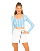 Motel Mary Long Sleeve Crop in Gingham Blue