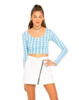 Motel Mary Long Sleeve Crop in Gingham Blue