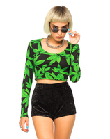 Motel Mary Long Sleeve Crop in Green Palm Leaf