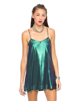 Motel Meadow Slip Dress In Iridescent Green