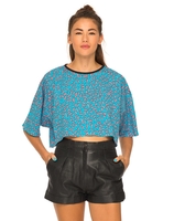 Motel Mega Crop Tee in Internet Germs Blue and Pink