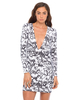 Motel Meli Plunge Neck Dress in Feline Black and White