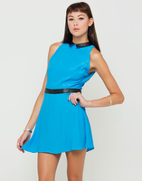 Motel Miley PU Collar Dress in Azure Blue