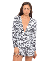 Motel Millie Plunge Neck Playsuit in Feline Black and White