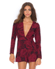 Motel Millie Plunge Neck Playsuit in Tonal Floral Maroon