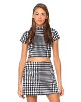 Motel Mindy Turtleneck Crop in Hounds Tooth Black and White