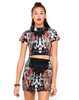 Motel Mindy Turtleneck Crop Tee in Cosmic Boogie Black