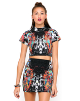 Motel Mindy Turtleneck Crop Tee in Cosmic Boogie Black