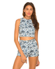 Motel Mizzy High Waisted Shorts in Wall Paper Blue and White