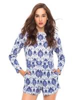 Motel Molly Long Sleeve Playsuit in Santorini Blue