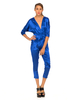 Motel Monarch V Neck Jumpsuit in Midnight Blue Satin