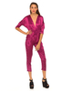 Motel Monarch V Neck Jumpsuit in Raspberry Satin