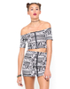 Motel Neeka Off Shoulder Crop Top in 90s Squiggle Ivory
