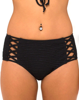 Motel Oceanus Plait Detail Bikini Bottoms in Black