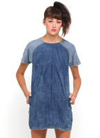 Motel Orla Denim Panel Dress in Mixed Wash