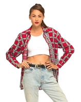 Motel Oversized Boyfriend Shirt in Red Plaid