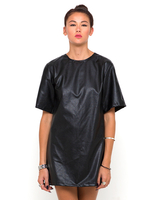 Motel Owl Dress in Black Faux Leather