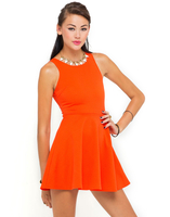 Motel Patsie Textured Skater Dress in Orange Airtex