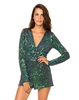 Motel Paulette Long Sleeve Playsuit Green Iridescent
