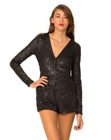Motel Paulette Long Sleeve Playsuit Matte Black
