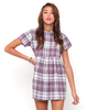 Motel Penny Babydoll Dress in Pink Tartan