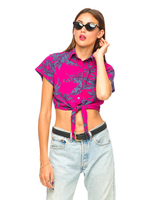 Motel Penny Tie Front Crop Shirt in Two Tone Floral Raspberry