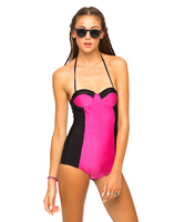 Motel Peridot Halter Neck Swimsuit in Black and Magenta