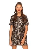 Motel Petal Tinsel Shift Dress in Black and Gold