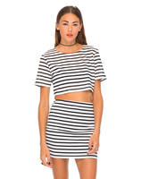 Motel Petri Cropped Tee in Black and White Net Stripe
