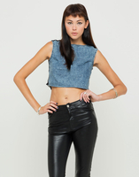 Motel Renie Sleeveless Crop Top in Acid Wash Denim