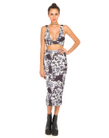 Motel Ripple Neoprene High Waisted Midi Skirt in Ripple Floral Grey