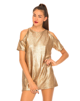 Motel Savannah Crackle Cold Shoulder Dress in Rose Gold