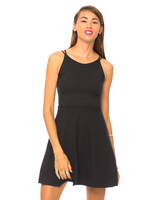 Motel Selma Strappy Skater Dress in Black