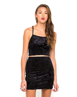 Motel Sugar Crop Top in Stamped Velvet Black