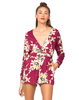 Motel Suri V Neck Playsuit in Blur Flower Aubergine