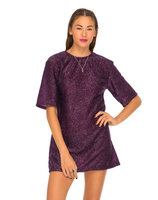 Motel Tippy Plunge Back Dress in Aubergine Tinsel