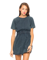 Motel Trixi Cinched Waist Dress in Black Wash Denim
