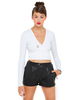 Motel Wrap Plunge Neck Crop Top in White